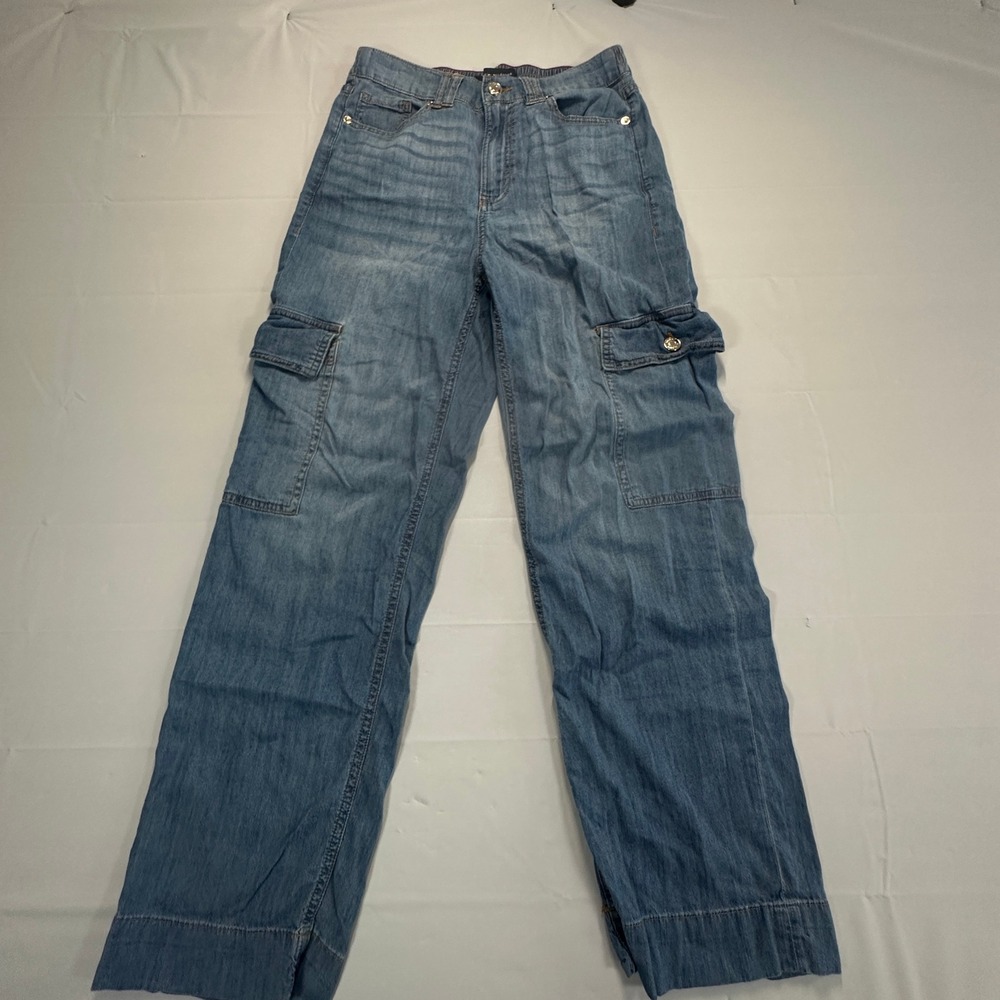 Tommy Hilfiger Womens Wide Leg Cargo Jeans‎ Blue Denim Utility Pants Size 2